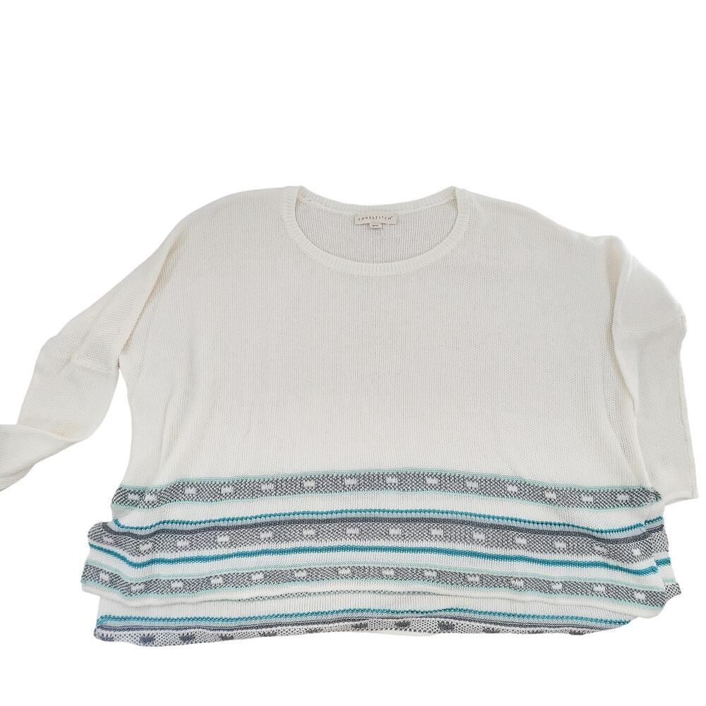 Lovestitch Women’s Knit Sweater Long Sleeve Small/Medium Geometric Stripe White